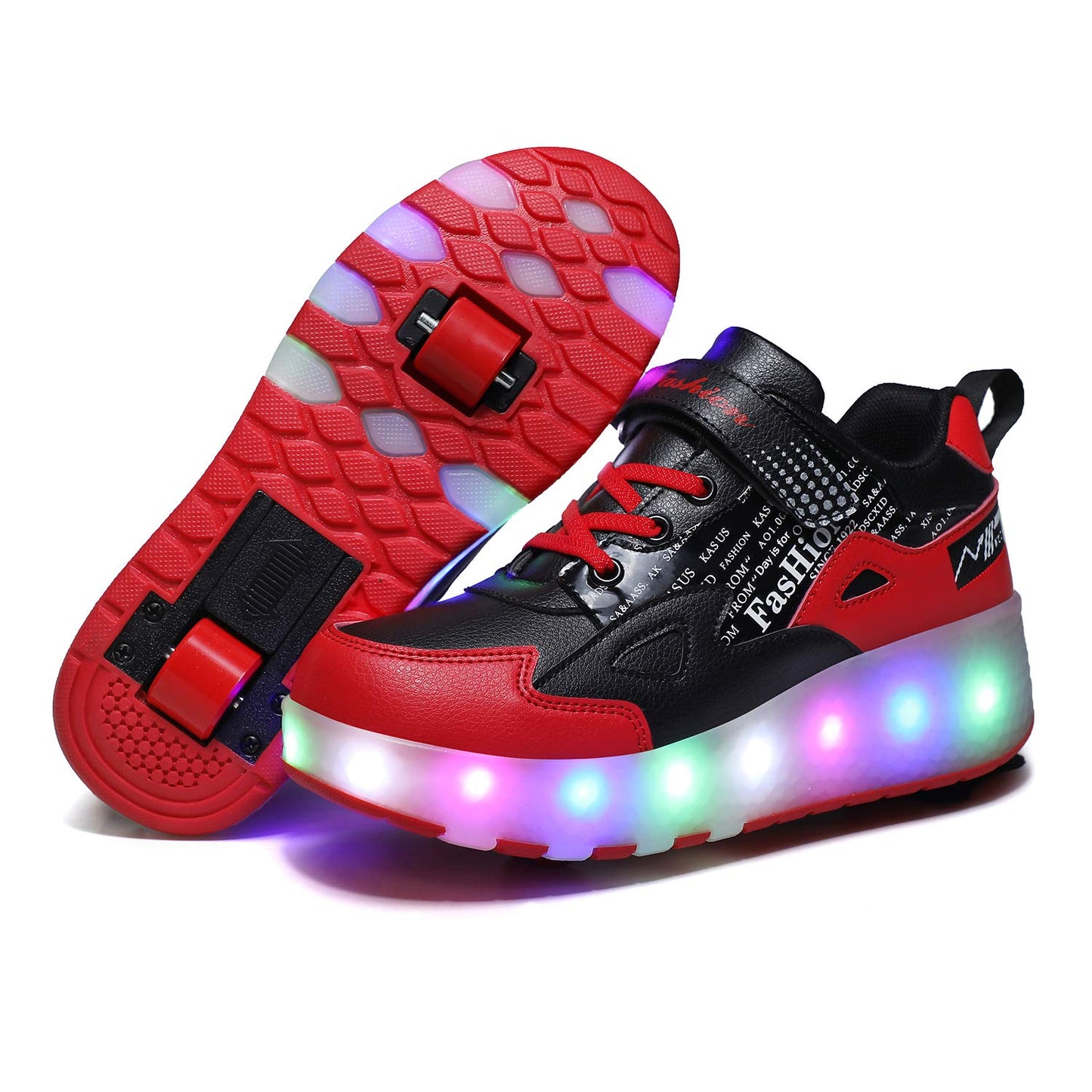 Unisex Kids LED High-top USB Rechargeable Trainer Roller Skates Shoes with Single Double Wheels Retractable Lightweight Outdoor Sports Cross Trainers Gymnastic Running Sneakers for Boys Girls